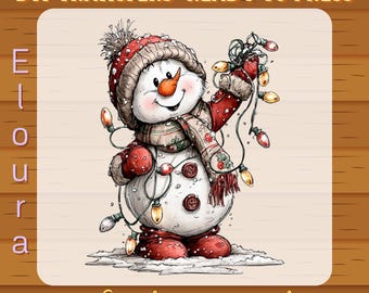 Christmas Snowman with Lights DTF Transfer: Ready To Press, Cute Winter Holiday, Cozy Christmas Snowman, Festive Snowman with String Lights