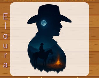 Moonlight Cowboy Silhouette DTF Transfer, Ready To Press, Western Rodeo Design, Cowboy Night Campfire Western, Rustic Moonlit Cowboy