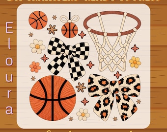 Faux Yarn Basketball Bow DTF Transfer: Ready To Press, Retro Crochet Basketball, Cozy Knit Basketball,  Coquette Basketball, Game Day Design