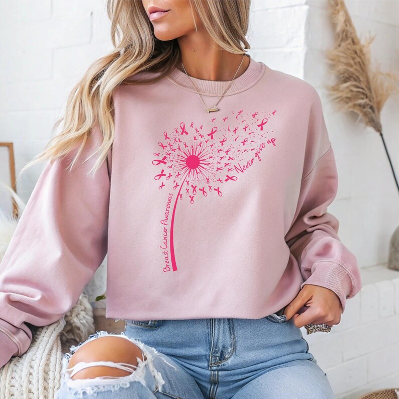 Dandelion Breast Cancer DTF Transfer, Never Giver Up Ready To Press, Breast Cancer Awareness, In October We Wear Pink, Pink Bow Ribbon afbeelding 7