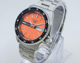 Seiko 5 Sports Diver Mod: Orange Dial Automatic Stainless Steel Watch