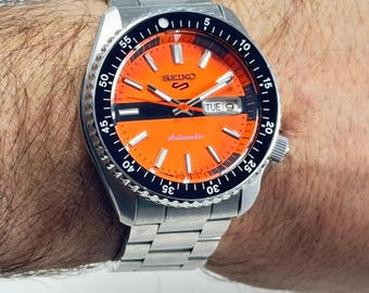Seiko 5 Sports Diver Mod: Orange Dial Automatic Stainless Steel Watch