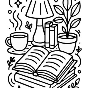 Digital book theme coloring page