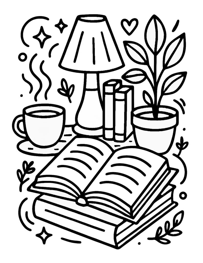 Digital book theme coloring page