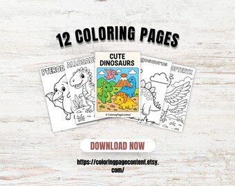 Dinosaur Coloring Pages: 12 Fun Printable Sheets for Kids (Digital Download)