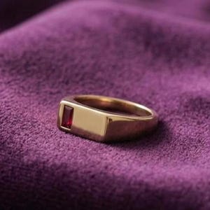 Elegant Baguette Red Ruby Ring with 14k Gold Plated Silver Handmade Statement Jewelry Gift
