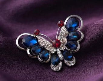 Exquisite Sapphire Butterfly Brooch Pin 14K Gold Plated Silver Luxury Gift For Women