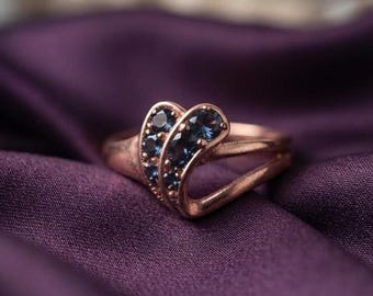 Dainty Heart Sapphire Ring 14K Gold Plated Silver Minimalist Gift For Her