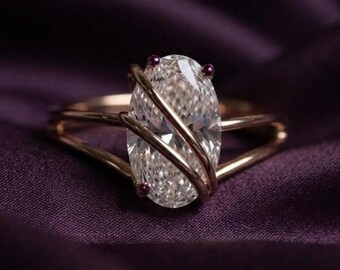 Natural Oval Moissanite Ring with 14K Gold Plated Silver, Elegant Wedding Jewelry Gift