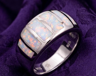 Elégant anneau large pour hommes avec opale de feu en argent plaqué or 14 carats, cadeau d'anniversaire