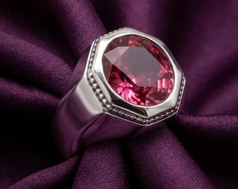 Bague tendance hexagonale ovale rose en argent plaqué or 14 carats pour homme, cadeau d'anniversaire