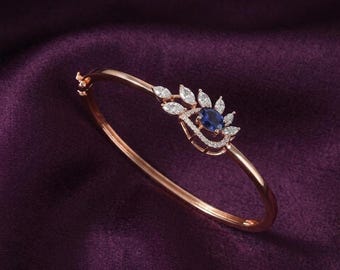 Élégant bracelet jonc céleste saphir bleu poire en argent plaqué or 14 carats, bijoux de mariage pour elle