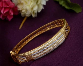 Bracelet jonc en argent plaqué or 14 carats moissanite naturelle - Bijoux de luxe pour femme