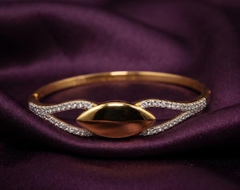 Elegant Diamond Bangle in 14K Gold Plated Silver for Her, Modern Anniversary Jewelry Gift
