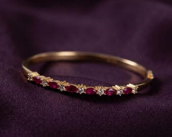 Dainty Pink Ruby Bracelet, 14K Gold Plated Silver Elegant July Birthstone Gift For Her