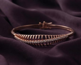 Elegant Diamond Bangle Bracelet in 14K Gold Plated Silver, Modern Luxury Jewelry Gift