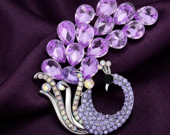 Élégante broche paon améthyste en argent plaqué or 14 carats, cadeau pour des occasions spéciales