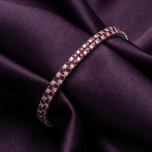 14k guldpläterat silvergranat- och diamanttennisarmband, eleganta brudsmycken med röd ädelsten