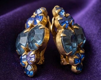 Boucles d'oreilles clip femme saphirs bleus en plaqué or 14 carats, bijoux de mariage Cadeau