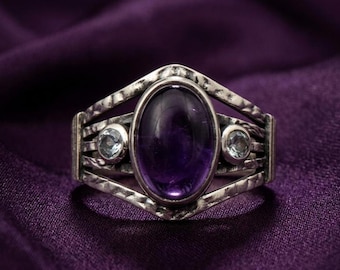 Bague d'inspiration vintage en argent plaqué or 14 carats améthyste pour femme, cadeau d'anniversaire