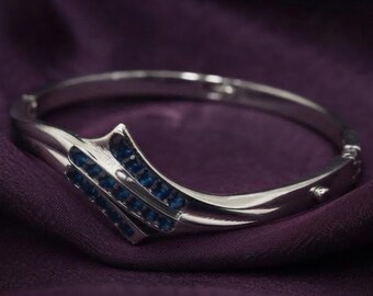 Handmade Blue Sapphire Bangle Bracelet In 14K Gold Plated Silver Elegant Anniversary Gift