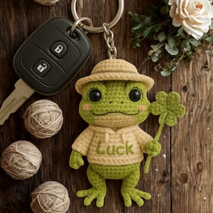 Padrão de crochê para chaveiro de sapo da sorte em PDF | Sapo de pelúcia amigurumi fácil | PDF de crochê para iniciantes | Download instantâneo