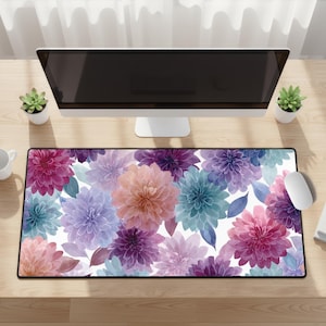 Prices Vary - Desk Mats & Mouse Pad - Floral Purple Blue Pink Flowers Watercolor  - Desk Pad, Playmat, Extra Large Mousepad, Small Mouse Pad