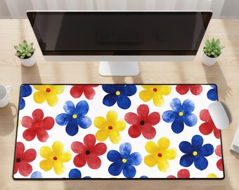 Prices Vary - Desk Mats & Mouse Pad - Floral, Playful Flowers, Primary Colors - Desk Pad, Playmat, Extra Large Mousepad, Small Mouse Pad