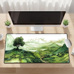 Prices Vary - Desk Mats & Mouse Pad - Green Mystical Tree, Landscape, Mountains - Desk Pad, Playmat, Extra Large Mousepad, Small Mouse Pad