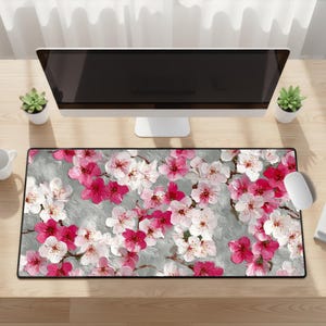 Floral Desk Mats & Mouse Pad - Cherry Blossoms, Pink White Flowers - Desk Pad, Playmat, Extra Large Mousepad, Small Mouse Pad