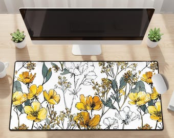 Prices Vary - Desk Mats & Mouse Pad - Floral, Yellow and White Flowers - Desk Pad, Playmat, Extra Large Mousepad, Small Mouse Pad