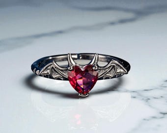 Draculaura Bat Ring: Black Gold Plated Gothic Vampire Heart Jewelry