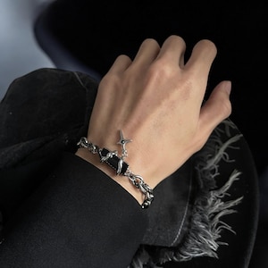 Zirkon Stern Gothic Armband - Y2K Style, Platinum Steel, Unisex 16-21 cm