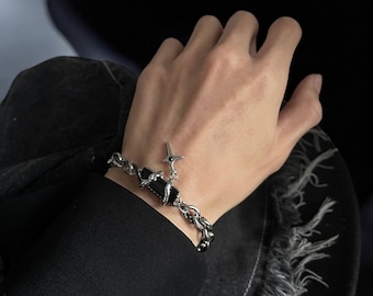 Zircon Star Gothic Bracelet – Y2K Style, Platinum Steel, Unisex 16-21cm