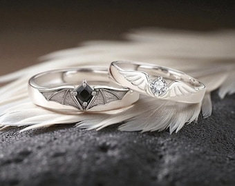 Bague aile d'ange gothique en cuivre et zircon vintage pour amoureux, cadeau pour couple