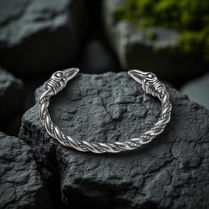 Viking Raven Cuff Bracelet: Nordic Twisted Bangle, Stainless Steel