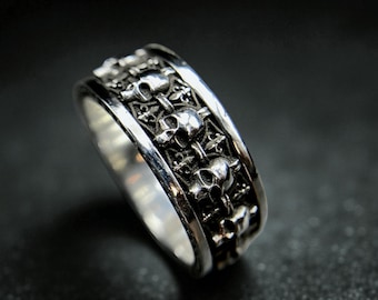 Punk Skeleton Ring for Men, Gothic Vintage Zinc Alloy Open Horror Motorcycle Ring