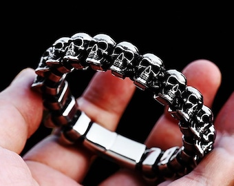 Black Stainless Steel Gothic Skull Bracelet - Punk Skeleton Jewelry
