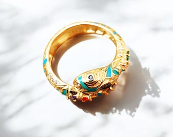 Anillo de serpiente de oro de 18 quilates: Serpiente de plata de ley con circonitas