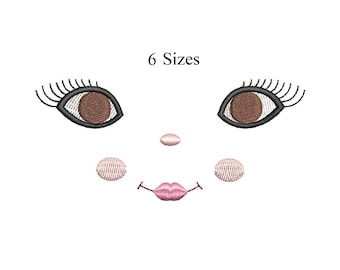 Pretty Doll Face Embroidery Design, Sweet Girl Face Machine Embroidery, 6 Sizes