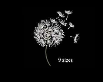 Motif de broderie pissenlit, point minimaliste de fleurs sauvages, 9 tailles