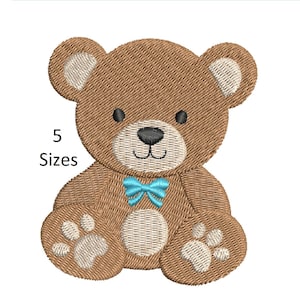 Baby Boy Bear Embroidery, Teddy Bear with Bow Embroidery, Animal Embroidery, Machine Embroidery, 5 Sizes, Instant Download