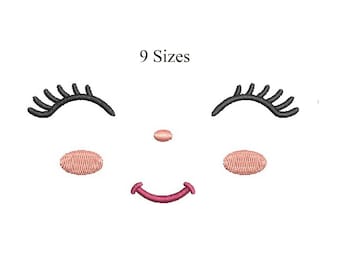 Pretty Doll Face Embroidery Design, Sweet Girl Face Machine Embroidery, 9 Sizes