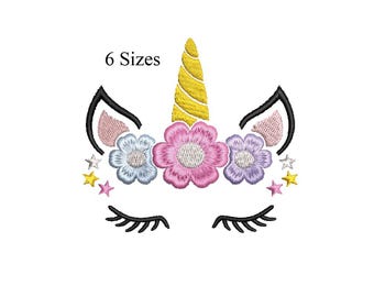 Motif de broderie licorne, motif visage licorne, motif de broderie licorne girly, broderie machine, 6 tailles