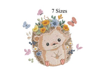 Diseño de bordado de erizo floral, diseño de bordado a máquina, bordado de erizo, 7 tamaños