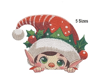 Cute elf embroidery design, Split Elf embroidery, Christmas embroidery file, Instant download, 5 Sizes