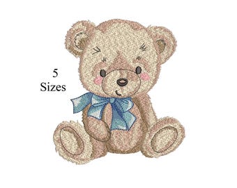 Cute Teddy Bear with Bow Embroidery, Animal Embroidery, Machine Embroidery, 5 Sizes, Instant Download