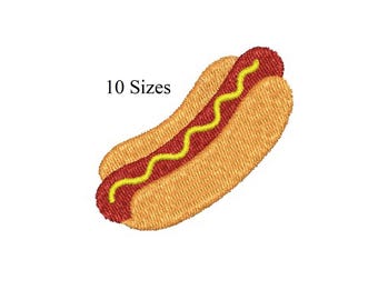 Projekt haftu Hot Dog, plik do haftu maszyny do żywności, haft Fast Food w 10 rozmiarach