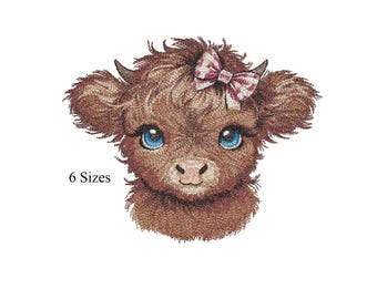 Baby Highland Cow Embroidery Design, Cute Calf Embroidery File, Machine Embroidery, Instant Download, 6 Sizes