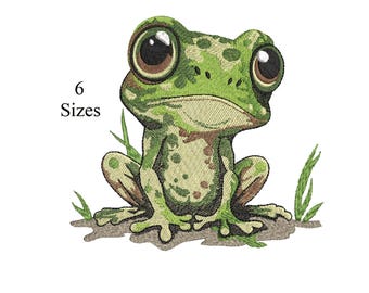 Frog embroidery Design, Animal embroidery design, machine embroidery pattern, 6 Sizes